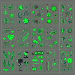 Tatuaje luminoso nocturno para niños, mariposa, Estrella estrellada, universo, tatuaje falso que brilla en la oscuridad, pegatinas temporales impermeables