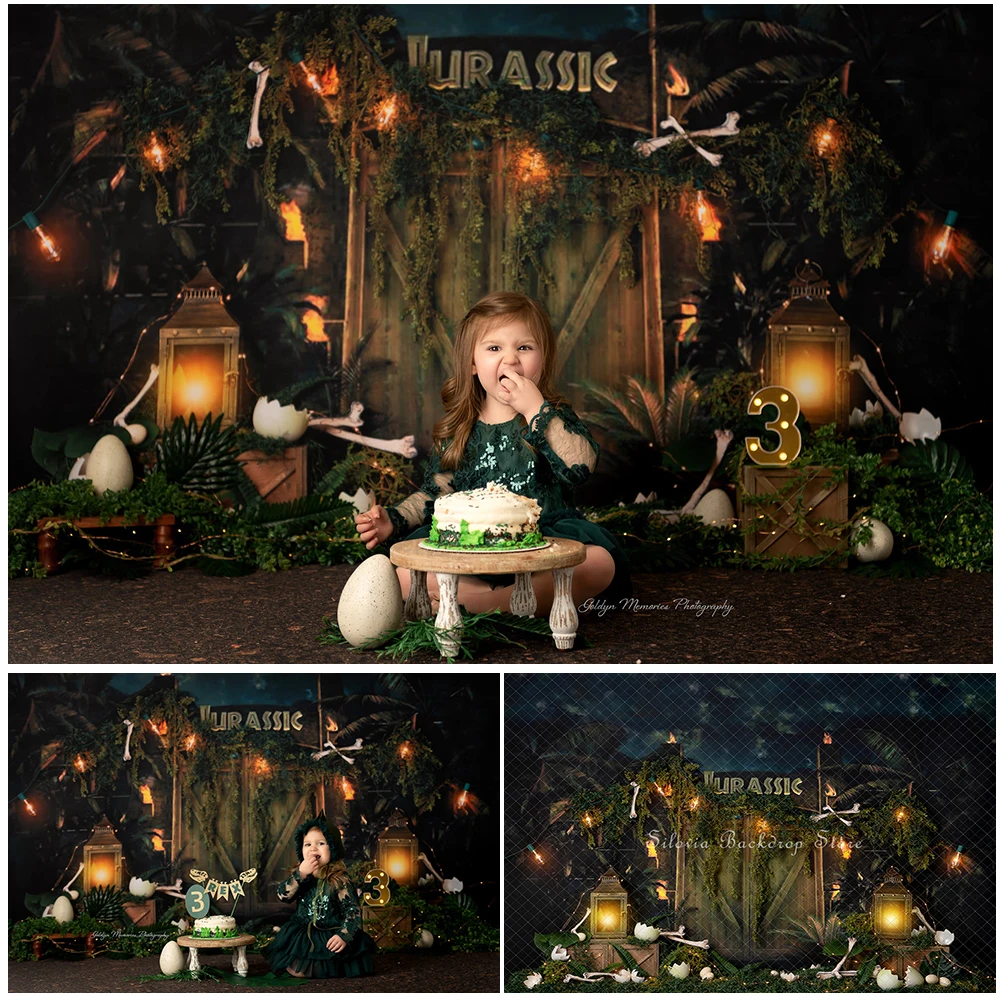 

Dinosaur Safari Jungle Photo Background Adventure Child Birthday Cake Smash Photography Backdrop Kid Portrait Photo Studio Props