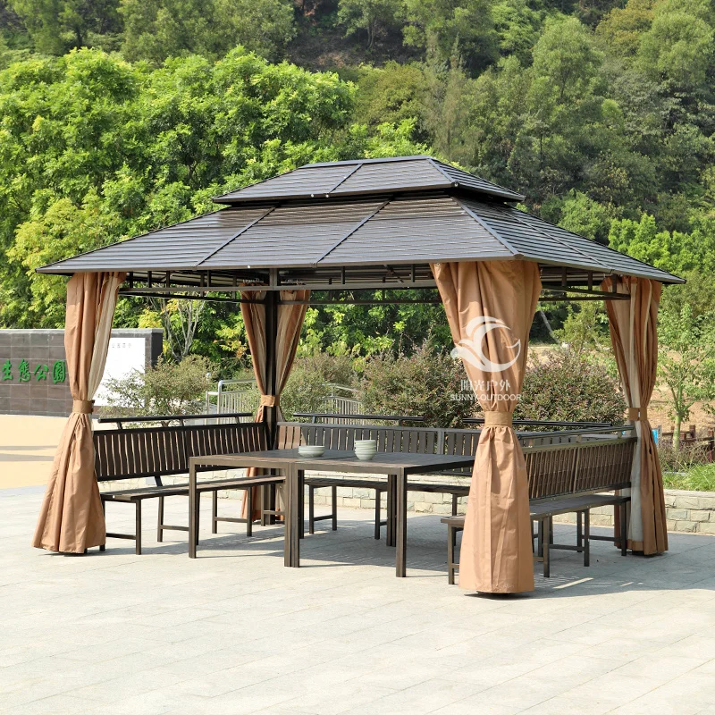 Wrought iron gazebo galvanized sheet outdoor courtyard terrace leisure pavilion table and chair sunshade combination