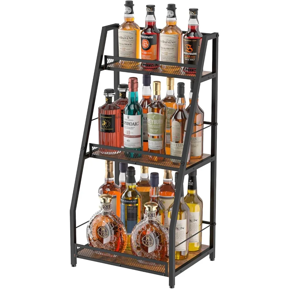 Trapezoid Liquor Stand , Stepped Wine Racks Freestanding Floor ,Versatile Corner Wine Bottle Display Stand