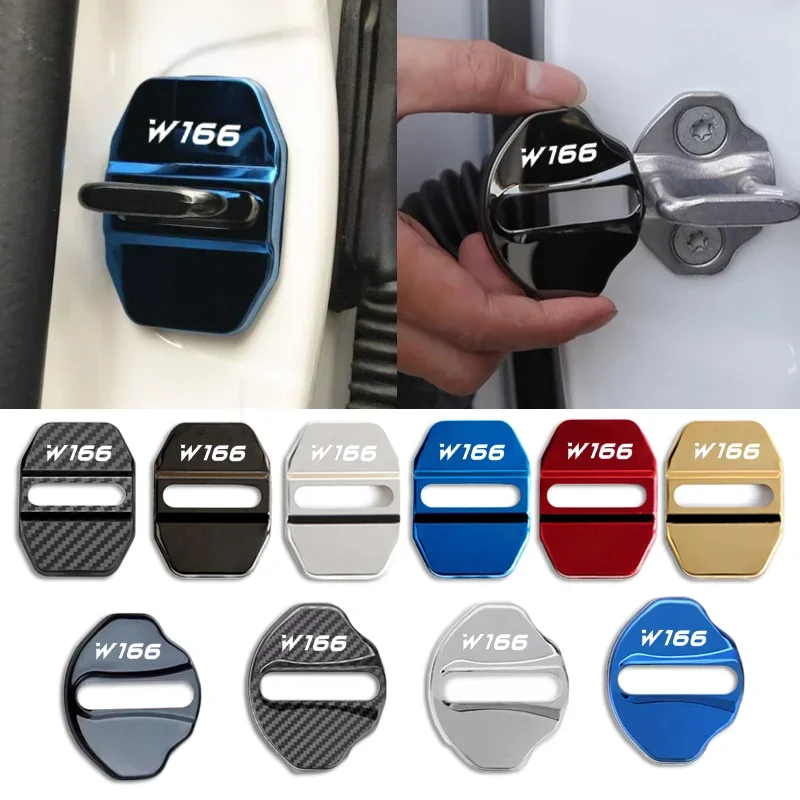 4PCS Car Door Lock Covers Anti-rust Case for Mercedes Benz W166 Logo GL Class Badge Stainless Steel Protect Stickers Accessories