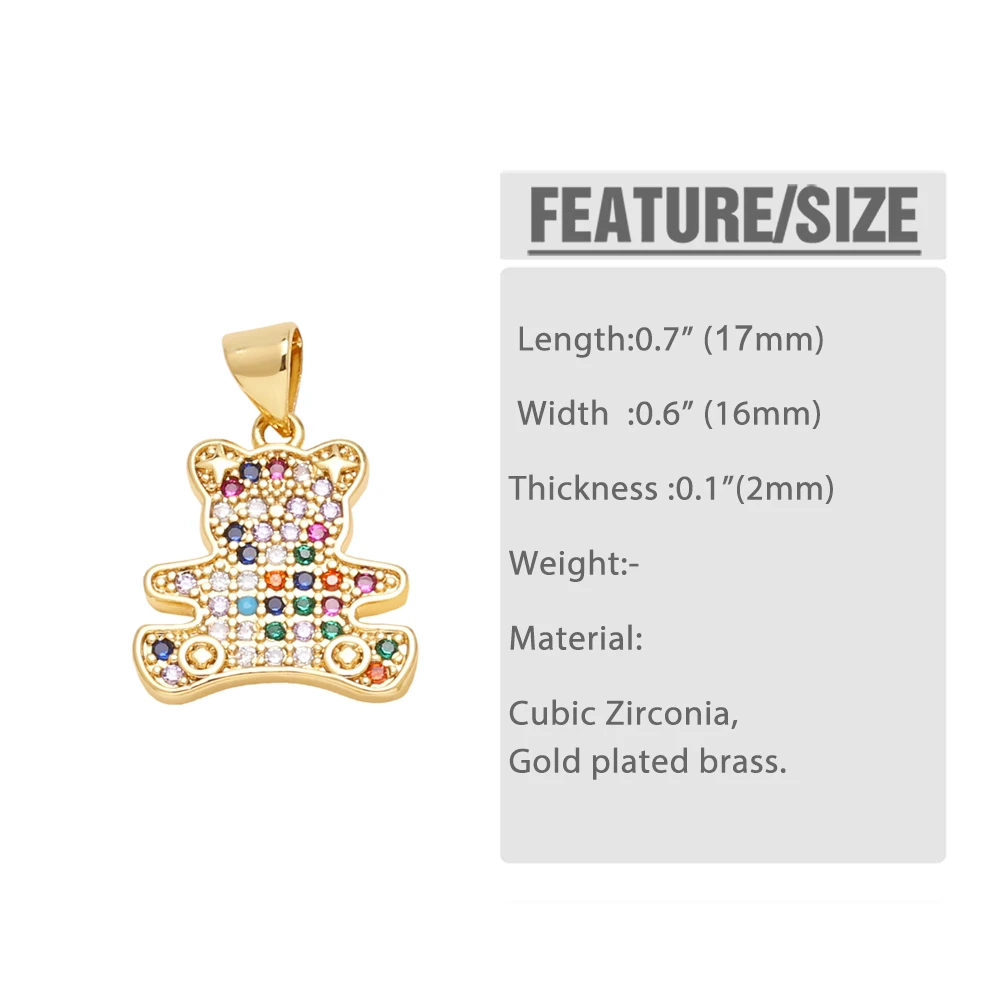 OCESRIO Fashion Multicolor Crystal Cute Bear Pendant for Necklaces Copper Gold Plated Dancer accesorios de joyería pdtb718