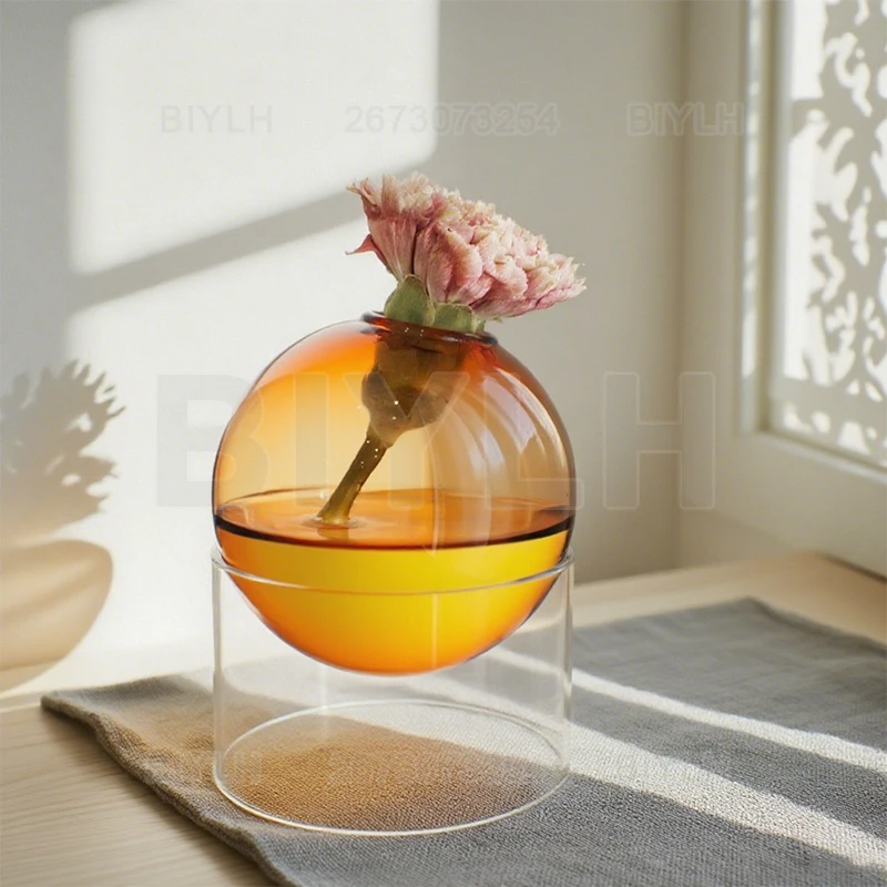 Nordic Colored Transparent Glass Vase Spherical Bubble Hydroponic Vase for Home Desk Decor Tabletop Flower Arrangement Gift Idea