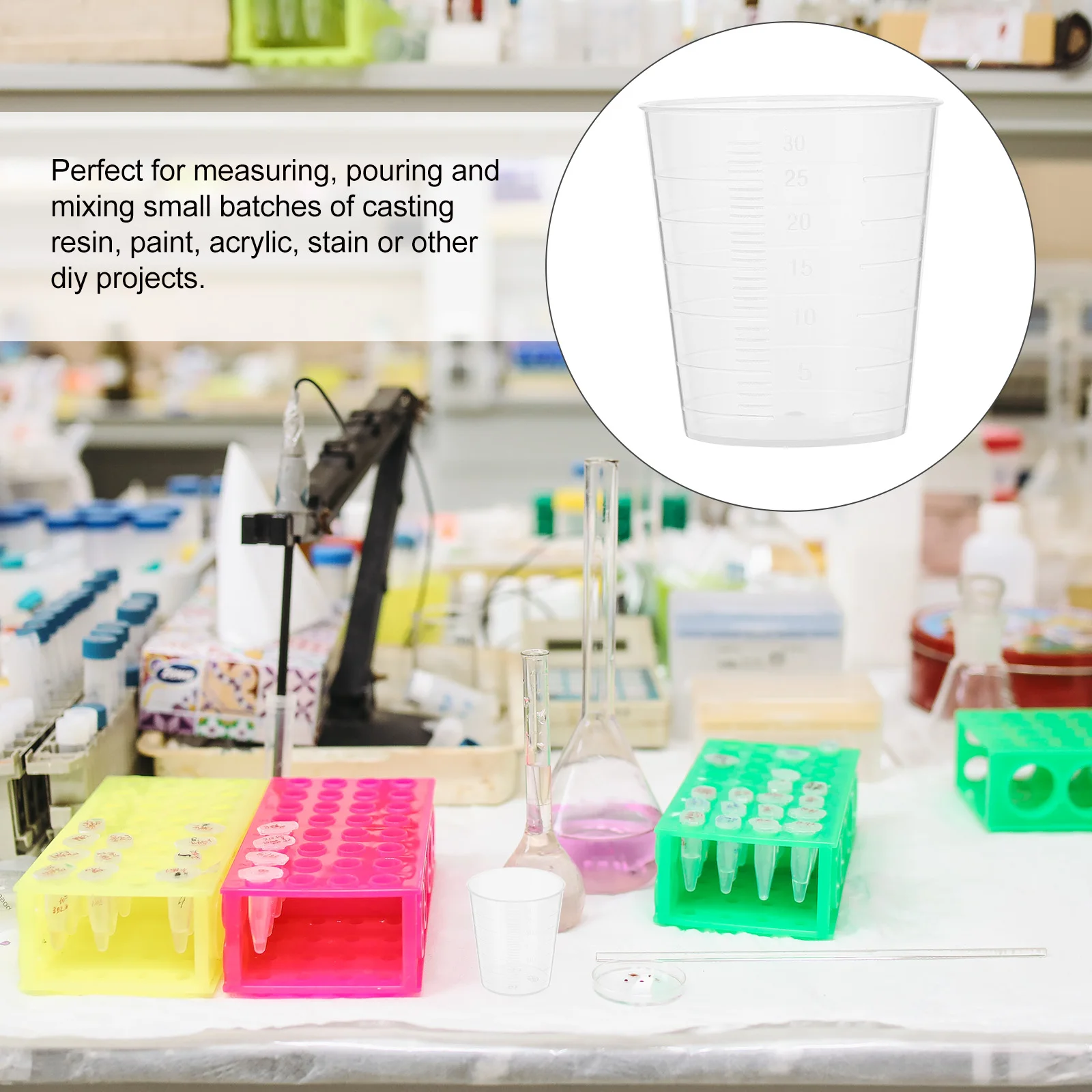 

100Pcs 30Ml Graduated Measuring Cup Plastic Transparent Scale Cups for School Laboratory Casting Acrylic Stain Use