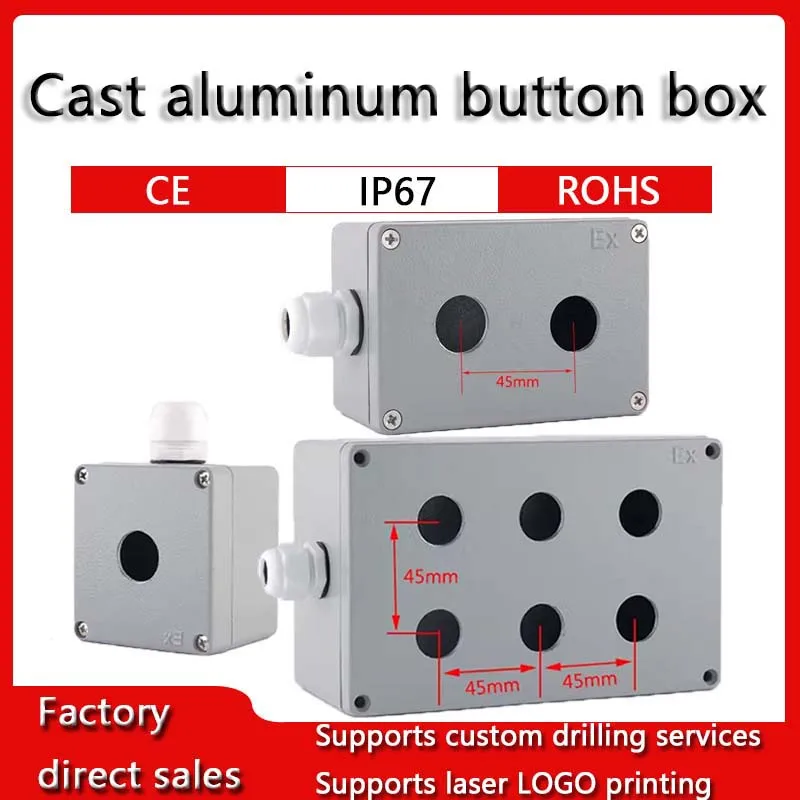 Explosion-proof cast aluminum waterproof button switch control box opening 22mm emergency stop switch button box aluminum alloy