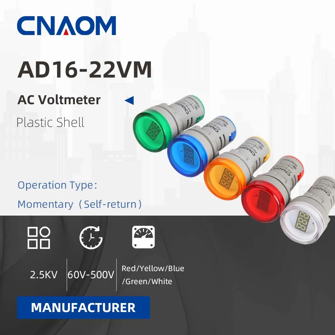 

CNAOM DIY Mini Digital Voltmeter 22mm Round AC 12-500V Volt Voltage Tester Meter Monitor Power LED Indicator Pilot Light Display