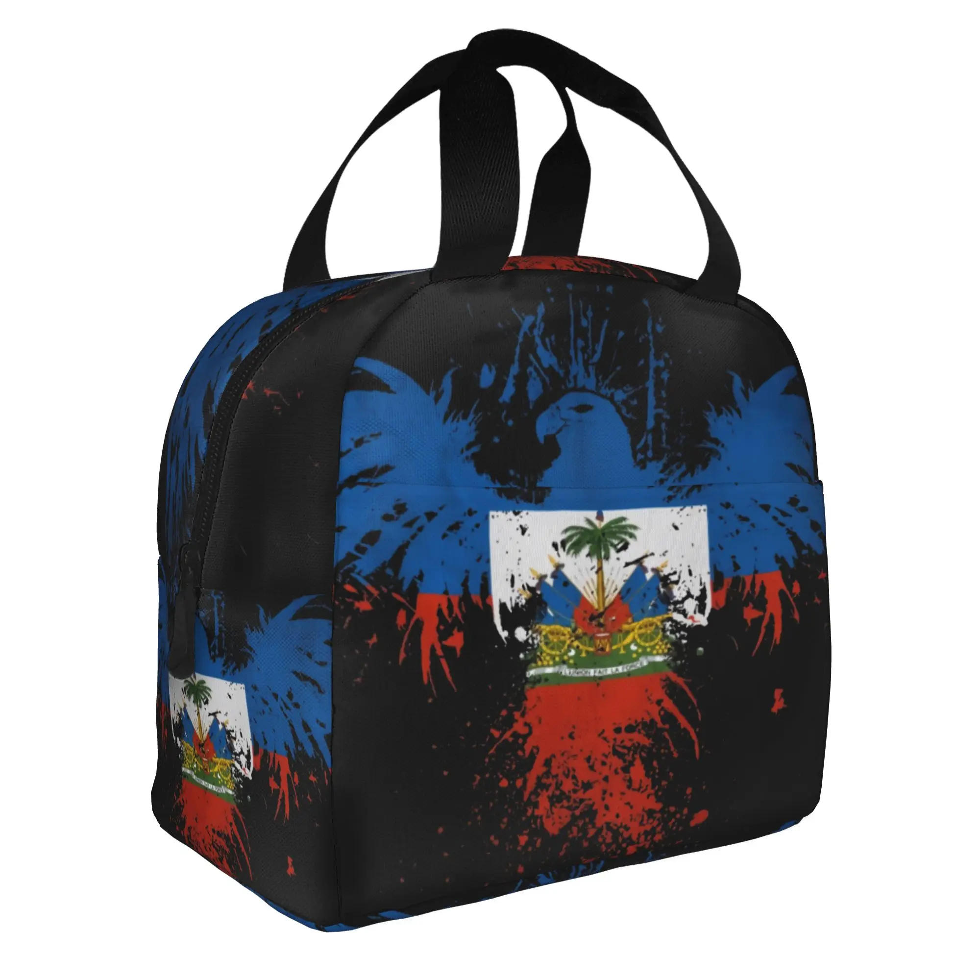 Haiti Flag Haitian Creole Emblem Eagle Lunch Bag Men Women  Cooler Thermal Insulated Lunch Boxes for School