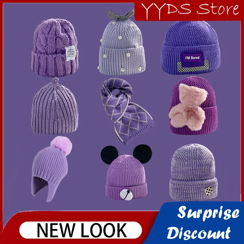 Kids Violet Warm Knit Hat Winter Beanie Gorros De Invierno Para Bebe Con Envío Gratis Hat and Glove Set for Kids Girls