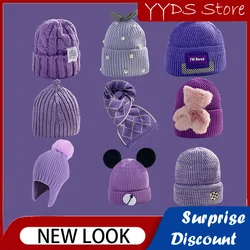 Kids Violet Warm Knit Hat Winter Beanie Gorros De Invierno Para Bebe Con Envío Gratis Hat and Glove Set for Kids Girls