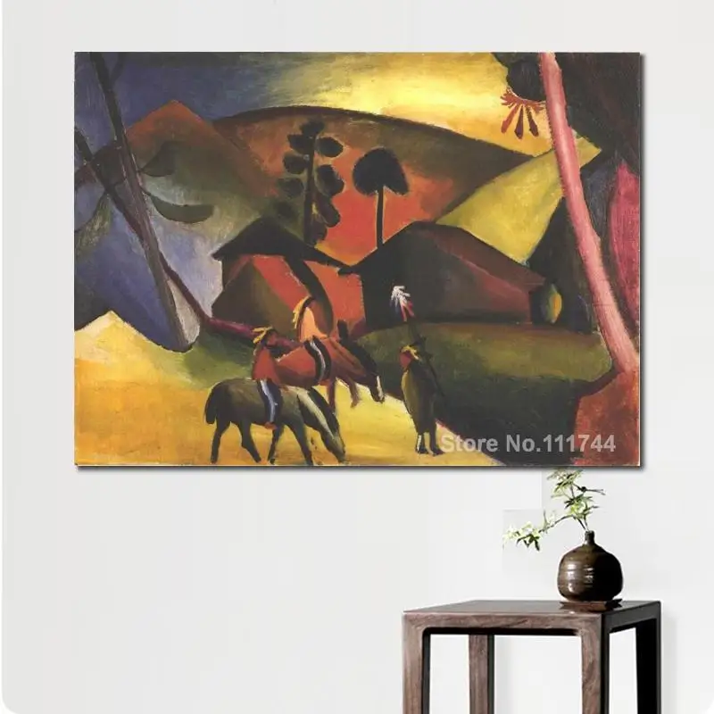 

Abstract Art Native Aericans on Horses August Macke Paintings on Canvas High Quality Hand Painted