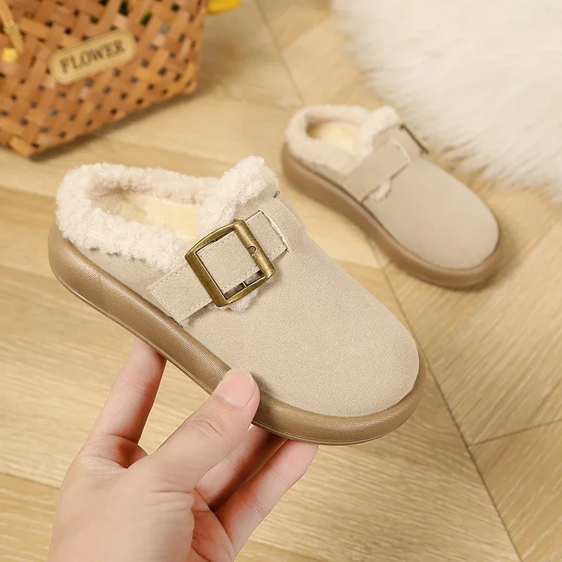 Kinderen Bont Slippers Winter Meisjes Warm Huis Slippers Zachte Bodem Anti-Slip Kids Causal Fashion Platte Katoenen Slippers Veelzijdig