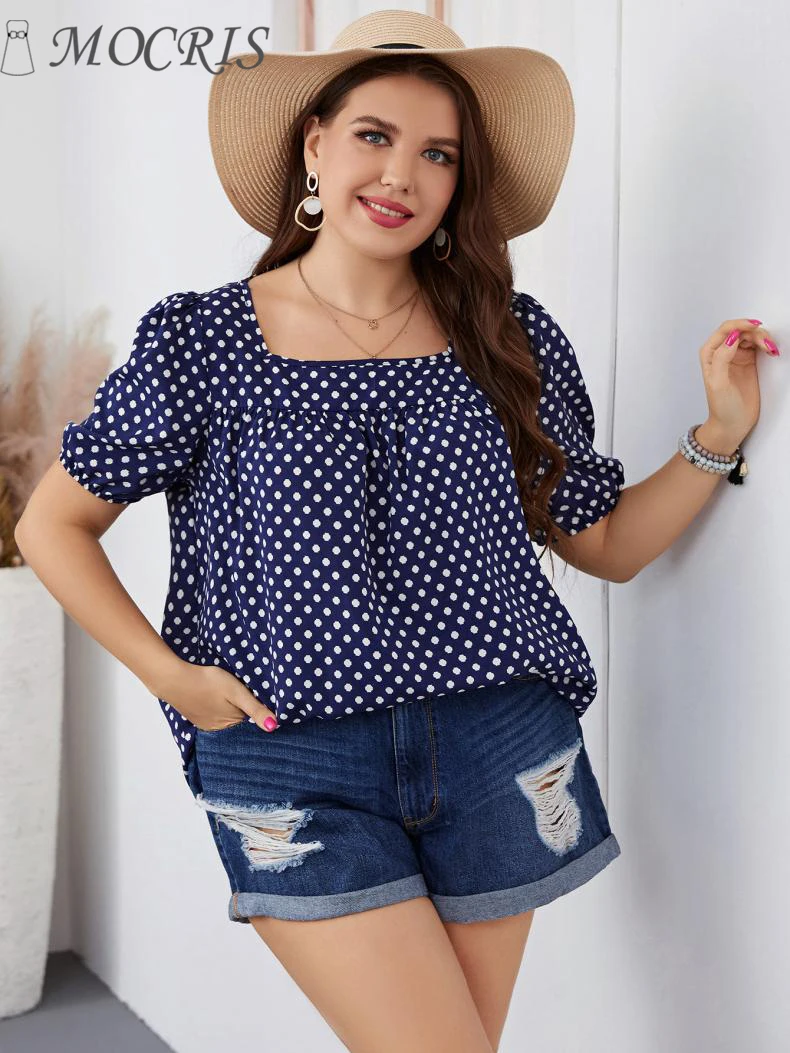 Women's Round Neck Plaid Blouse Polka Dot Casual Plus Size Elegant and Youth Summer Short Sleeve Cotton Tee Free Shipping Offers