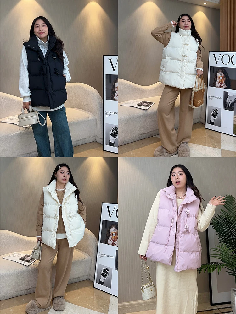 

Свободный повседневный однотонный хлопковый жилет с воротником-стойкой для женщин больших размеров, осенне-зимняя модная верхняя одежда, удобный и дышащий