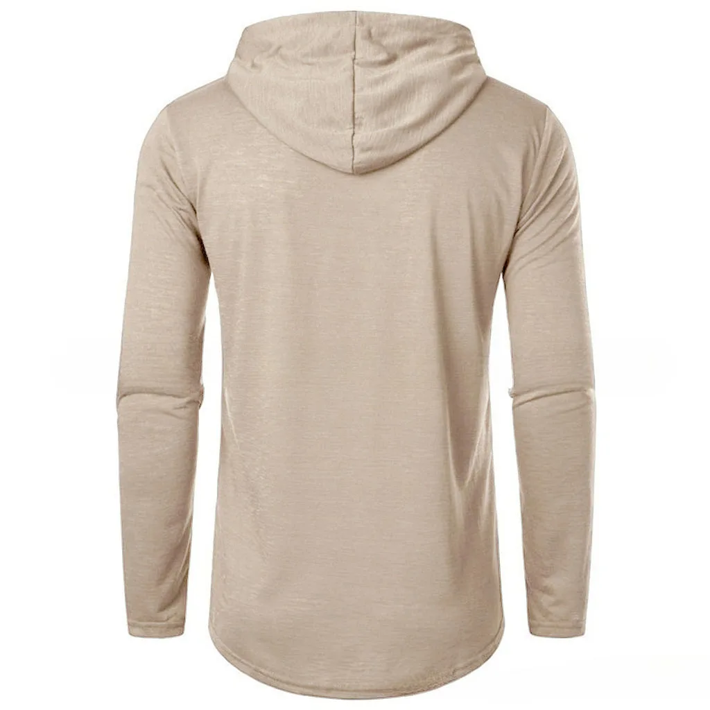 Herren-Langarm-T-Shirt mit Kapuze, Kordelzug, Baumwolle, lässig, gemütlich, einfarbig, schmale Passform, für Herren, Sport, Fitness, atmungsaktiv – Detail 20