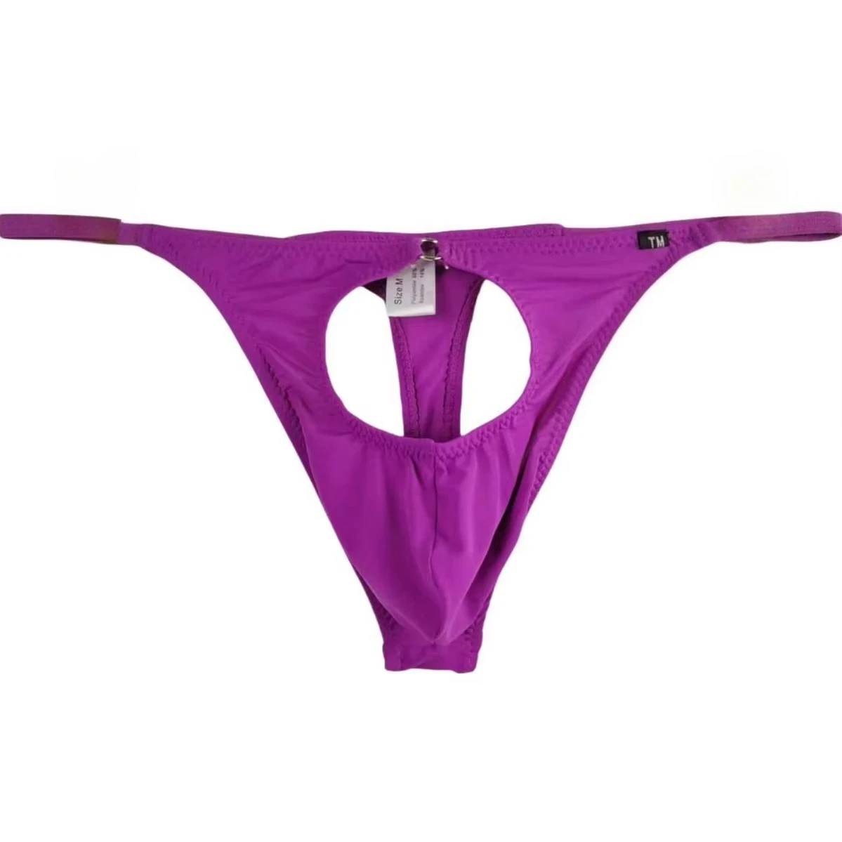Sexy Men Low Waist Ice Silk T-back Thong, Front Hollow Out, High Elastic Stitched Pouch Underwear