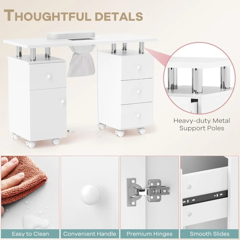 مكتب فني الأظافر الكل في واحد مع مجمع الغبار الكهربائي ووسادة ناعمة وميزات الهاتف المحمول لمحطات مانيكير الصالونات #4