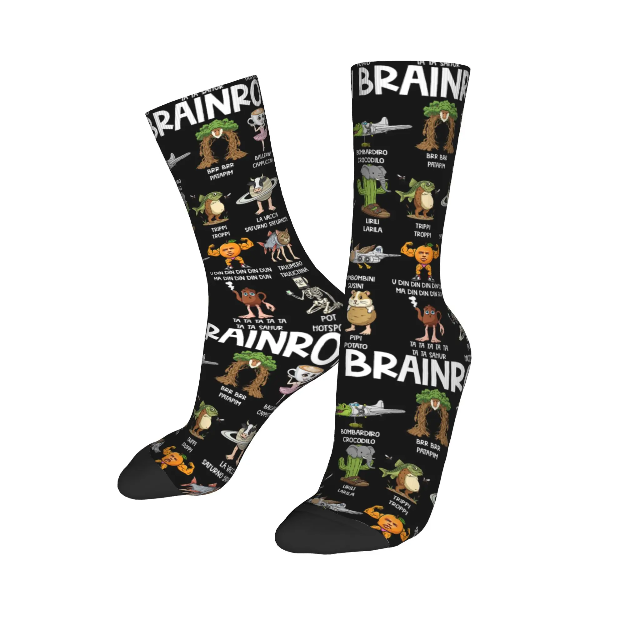 Funny Italian Brain Rot Characters Brainrot Soccer Socks  Polyester Middle Tube Socks for Women Men Breathable