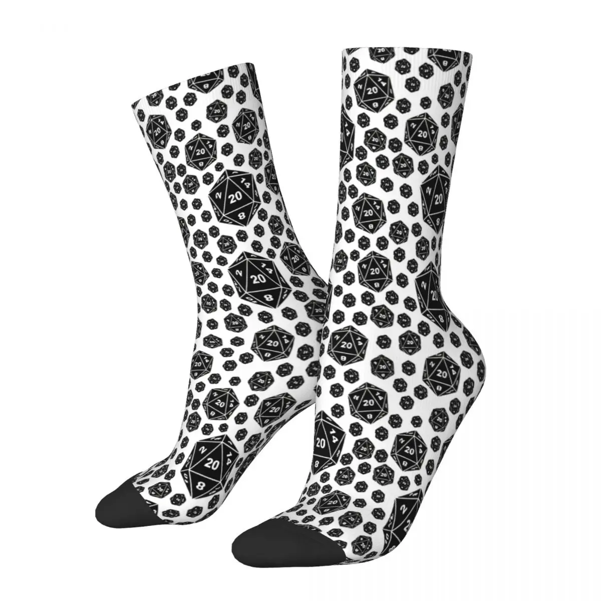 Black And White Repeating D20 Dice Socks Male Mens Women Autumn Stockings Printed