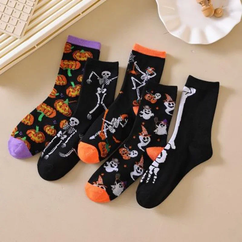 

Носки для пар на Хэллоуин — носки до середины икры с принтом тыквы и черепа для мужчин и женщин, 1-5 пар