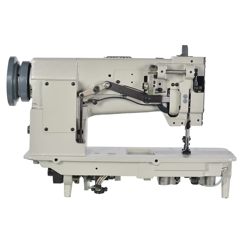 Máquina de coser industrial 4420 de triple arrastre con puntada doble de seguridad y doble calibre, para cuero, con pie de arrastre.