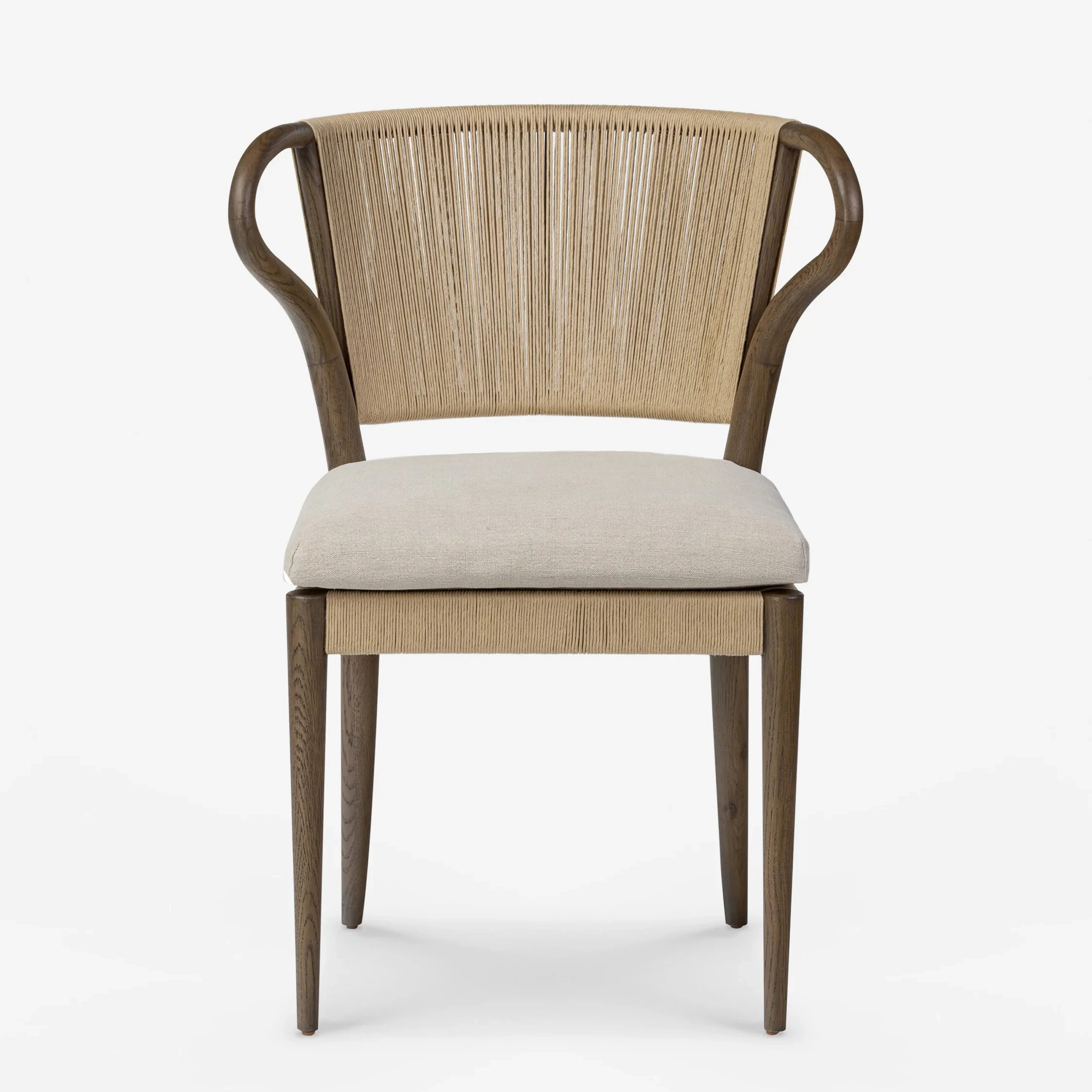 ^Solid Wood Oak Frame Armless Dining Chair Wingback Style Woven Seat Back Modern Design Home Office Furniture Plywood Panel
