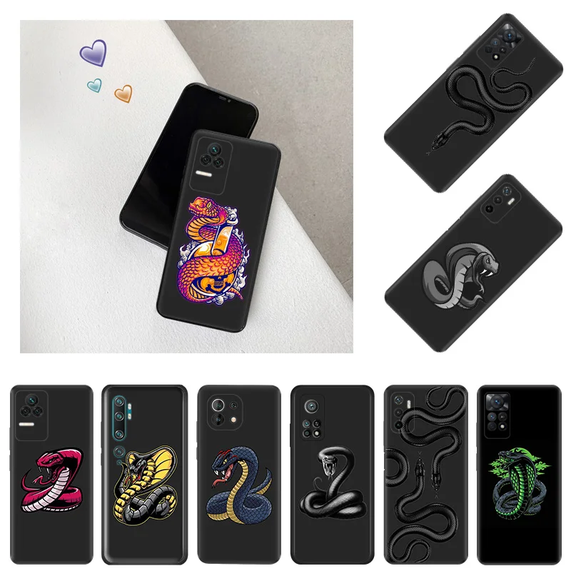 Ultra Thin Black Phone Case For Redmi Note11 11s A1 A2 Plus K60 K50 K40 Xiaomi 14 11t 11 Lite CC9 Pro Snake Cobra Python Cover