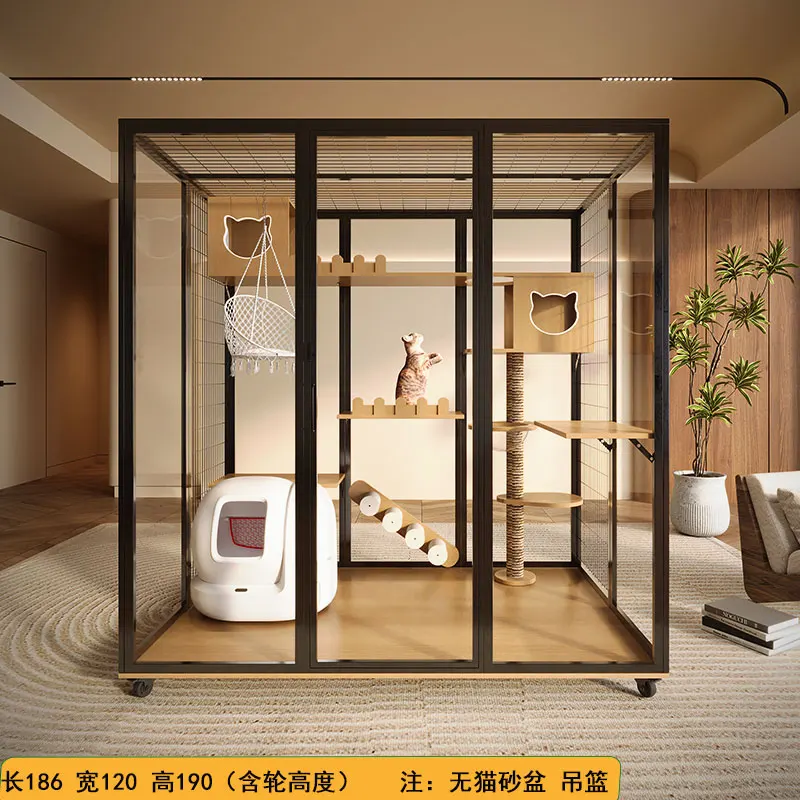 

Panoramic cat villa cat cage customization free three-layer oversized household solid wood villa large indoor glass cat room