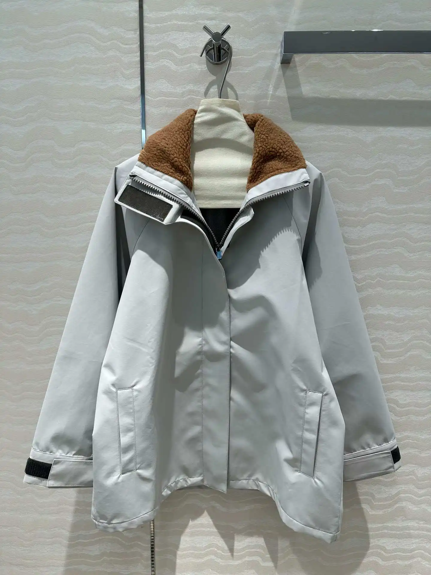 Stormtrooper Jacket with Wool Collar, Splicing Windproof Nylon Fabric, Fashionable New, 2024