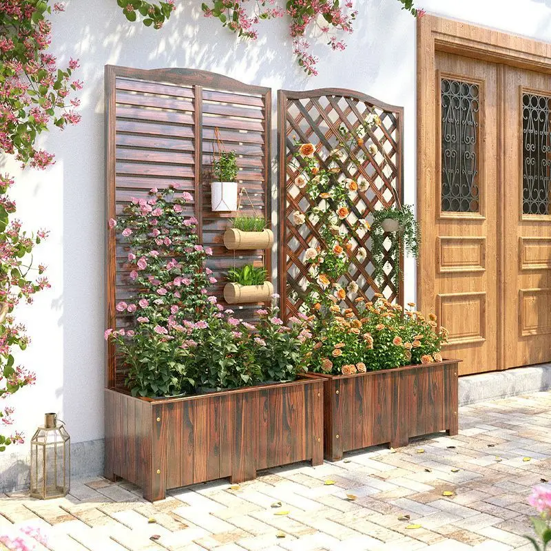 

Antiseptic wood flower stand Outdoor climbing vine frame Garden decoration Garden fence Balcony partition screen