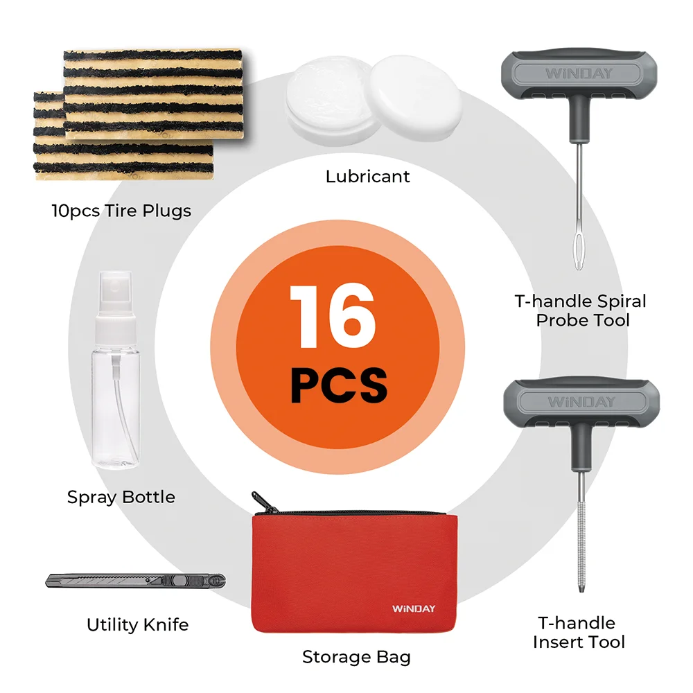 R0 Multi-Function Emergency Tire Repair Kit, Suitable for Cars, Trucks, Motorcycles, and RVs. Includes a Full Set of Tools Such as an Awl, Tire Repair Strips, Lubricant, and More. Quickly Handle Flat Tires and Enjoy Worry-Free Travel.