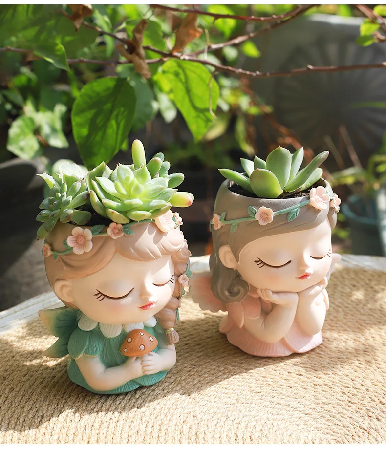 Flower Pot Cute Portrait Succulent Bonsai Planter Elegant Cacti Fern Girls Vase Sculpture Home Decorative Ornament