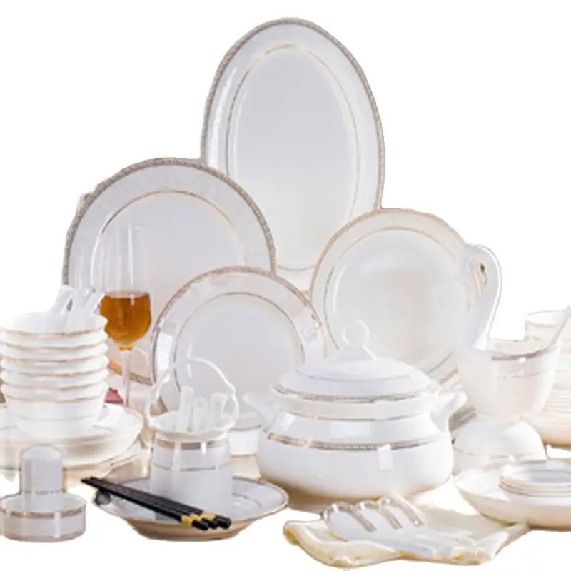 Vajilla China de hueso Jingdezhen, cuenco para arroz, sopa, ensalada, fideos, 60 cabezas