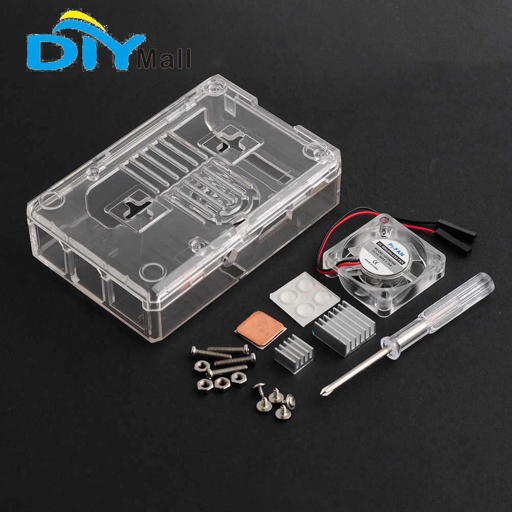 Transparent Case for Raspberry PI 3B / 3B+ / PI Model B+ Enclosure with Heat Sink Heatsink Cooling Fan