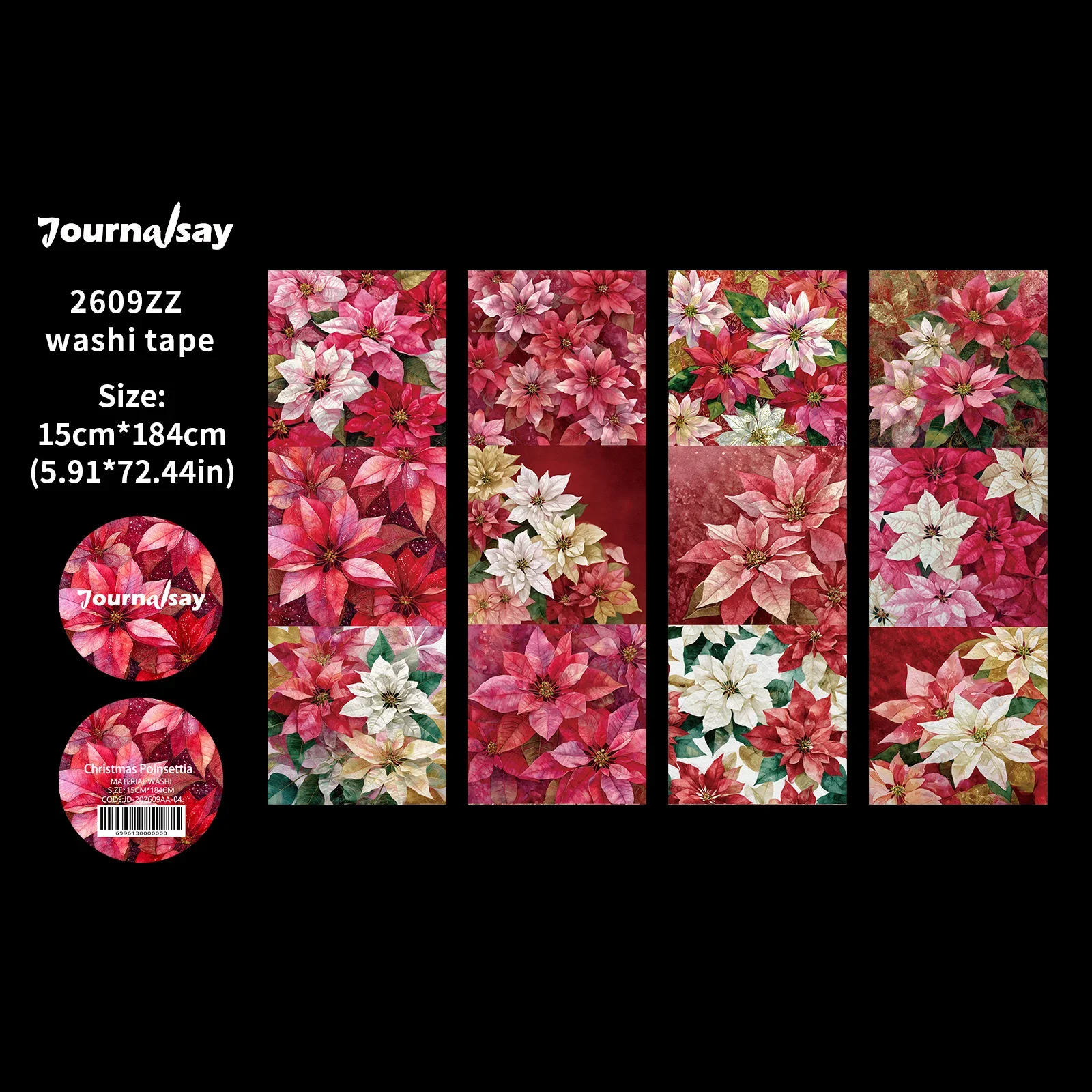 JIANWU 15cm*184cm Vintage Kerstbladeren Bloem Landschap Materiaal Collage Scrapbooking Washi Tape Creatief Journal Kantoorartikelen