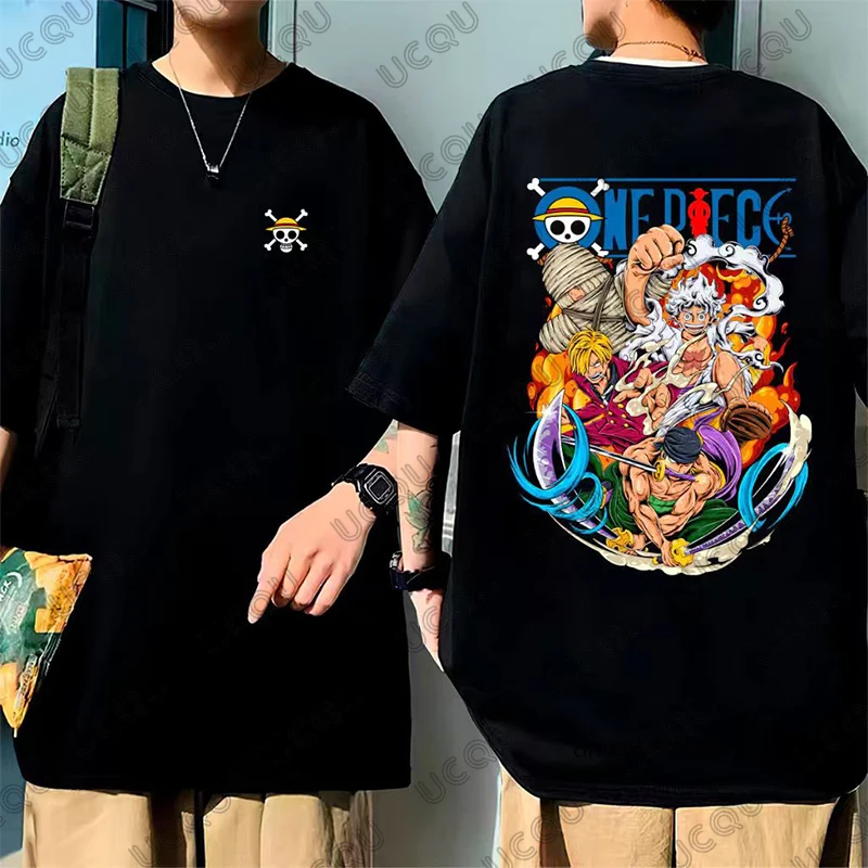 2026 Hot Sale One Piece Luffy Straw Hat Pirates Print Cotton Men's T-shirt Summer Short Sleeve Tees Casual Oversized Couple Tops