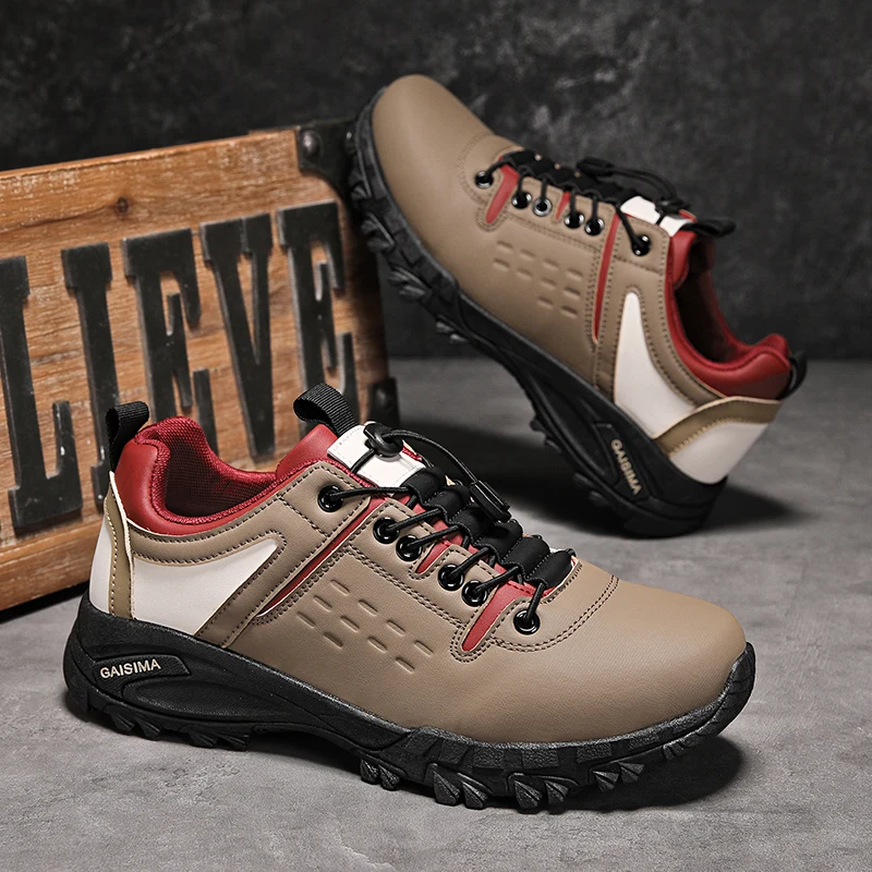 

Leather Men's Hiking Shoes Anti-Slip Durable Trekking Shoes Man Mountain Camping Shoes Men Comfy Outdoor Travel Walking Sneakers