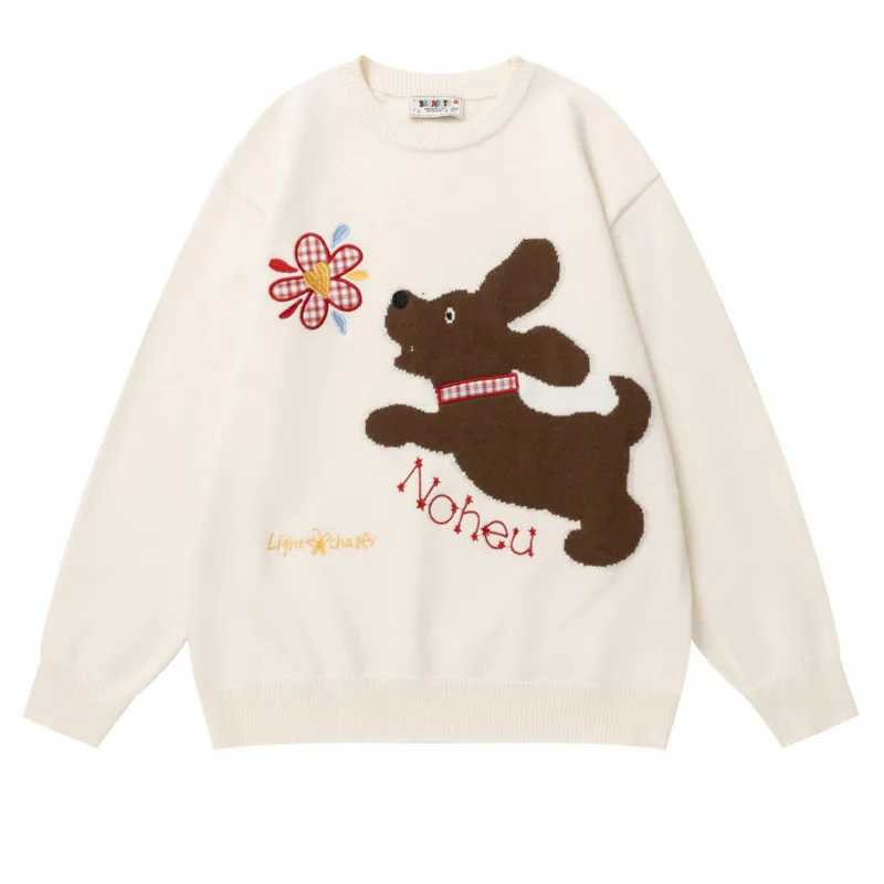 Men's and Women's 2025 Autumn Fashion Versatile Knitted Sweater American Fun Letter Embroidered Round Neck Loose Sweater