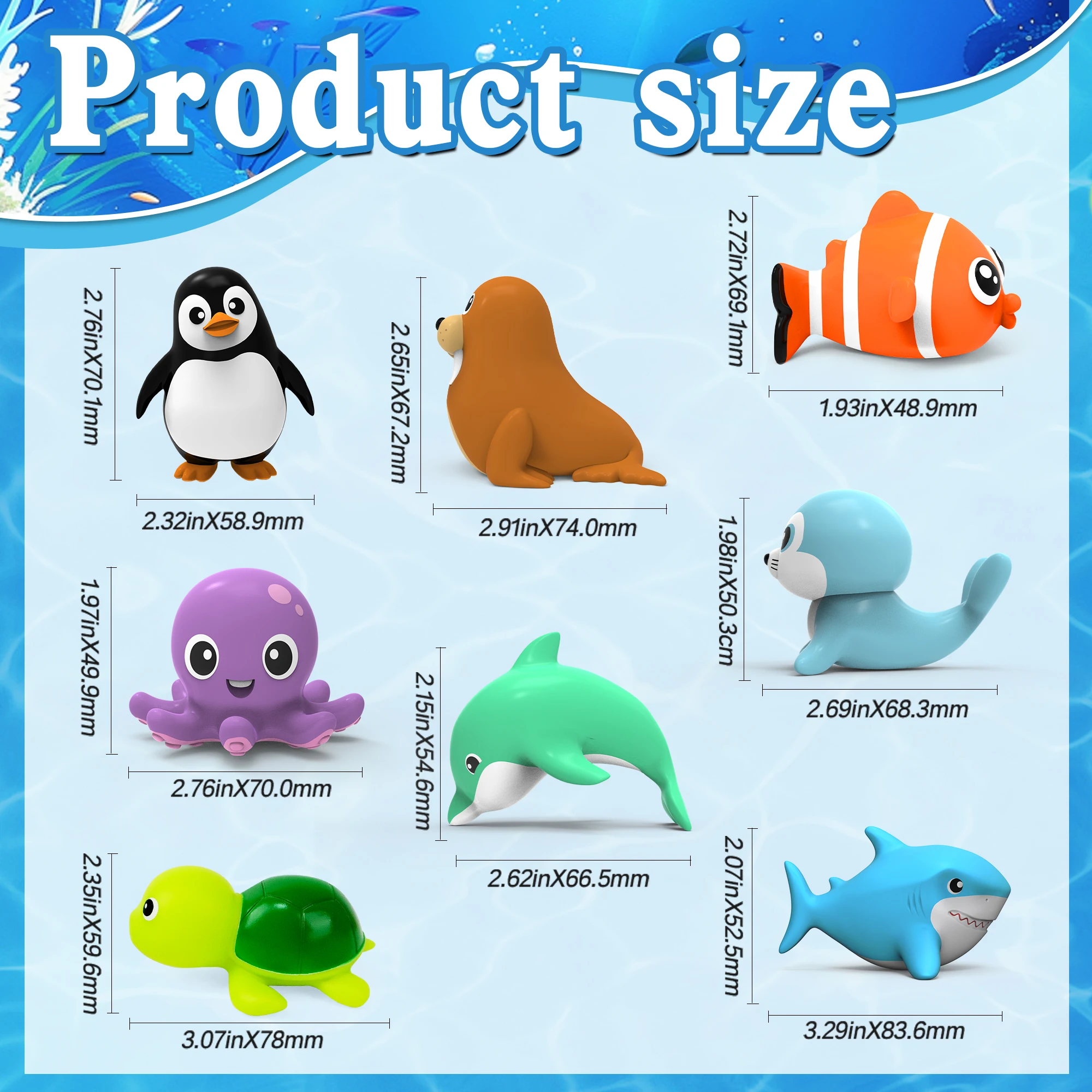 8pcs Mold-Resistant Sea Animal Bathtub Shower Toys Bathing Water Play Clockwork Toy for Kids Birthday Gifts