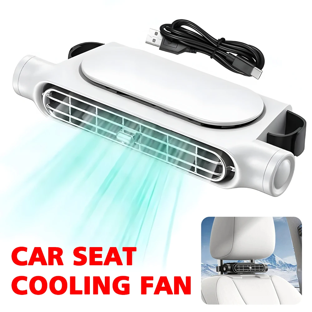 Car Backseat Cooling Fan Electric Auto Headrest Cooler USB Power 3 Adjustable Wind Speeds Cooling Tool for Mini Cars RVs Sedans