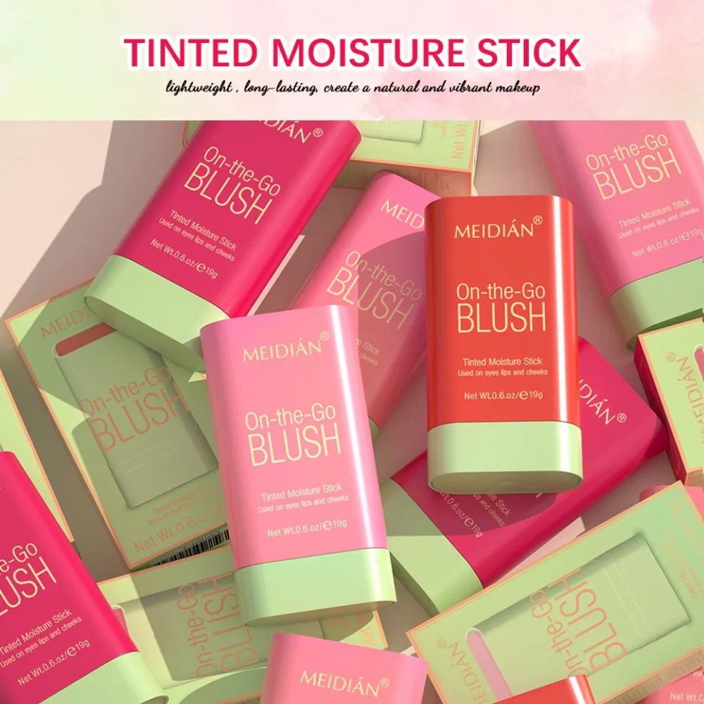 Kleurmake-up Blush Stick met penseel Gezichtsmake-up Waterproof Tweekoppige Blush met penseelstick 3-in-1 Langdurig