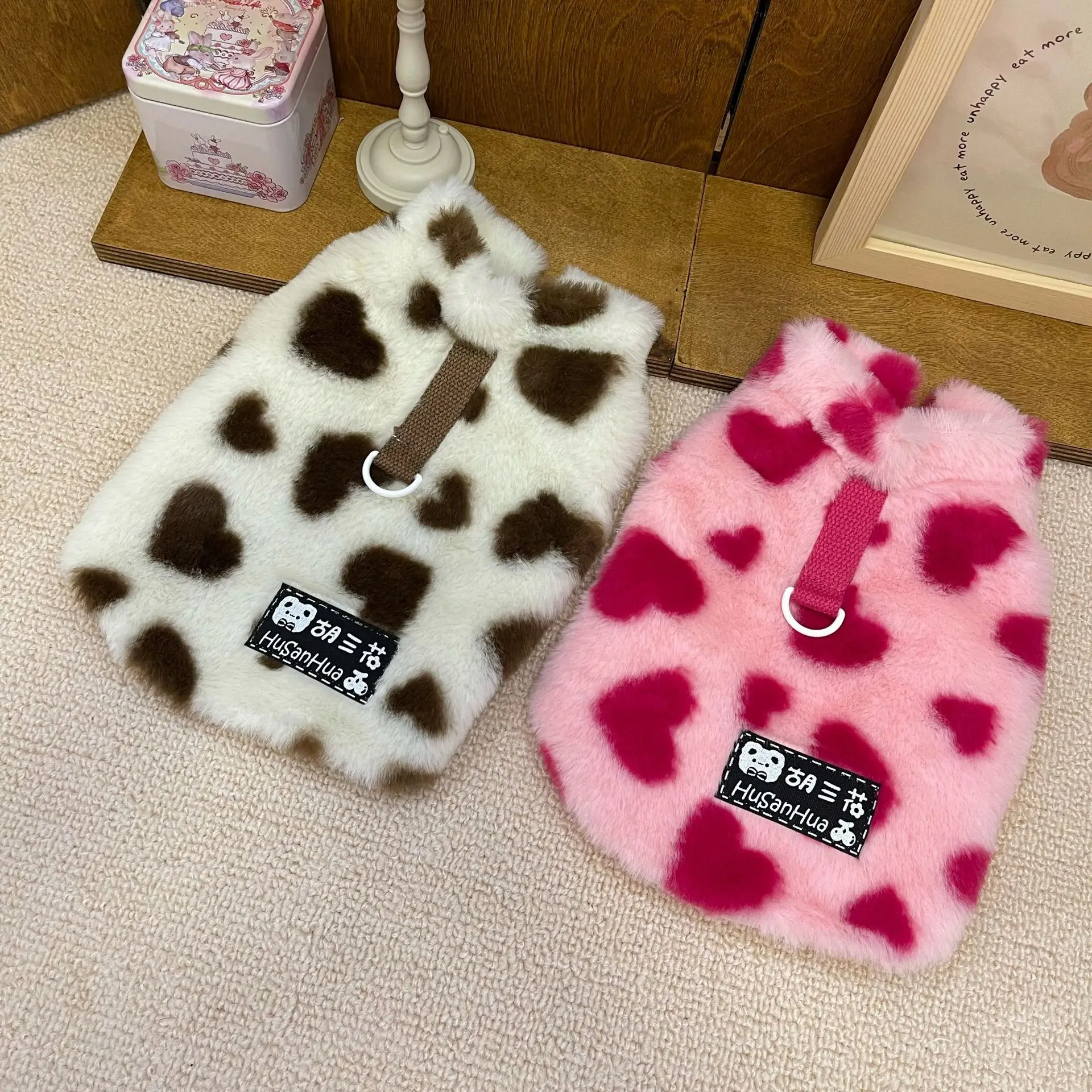 Pet Autumn Winter Clothing Dog Cat Love Rabbit Plush Outdoor Traction Clothing Teddy Bear Small Medium-sized Dog Fur Clothing