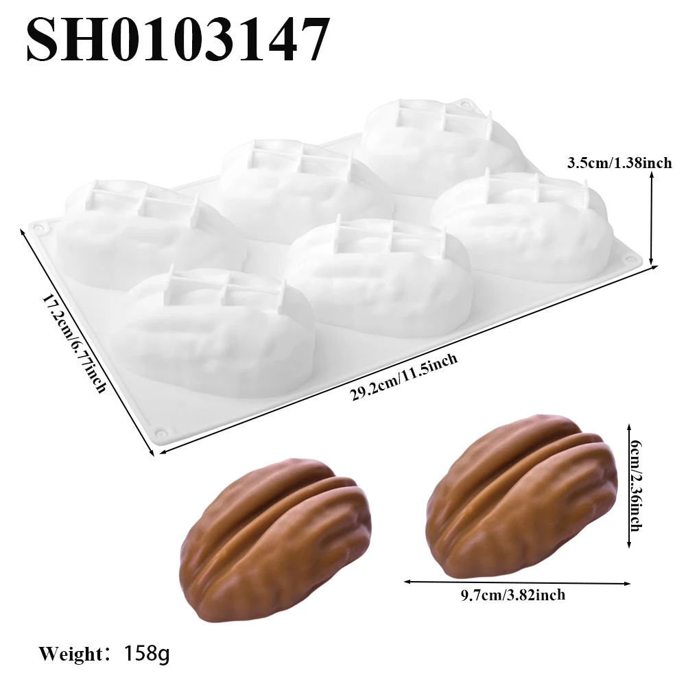 3 or 4 or 6 or 12-Cell Pecan Nuts Design Chocolate Mould Silicone Mousse Cake Mold Soap Molds Food Grade Bakeware Dessert Tools
