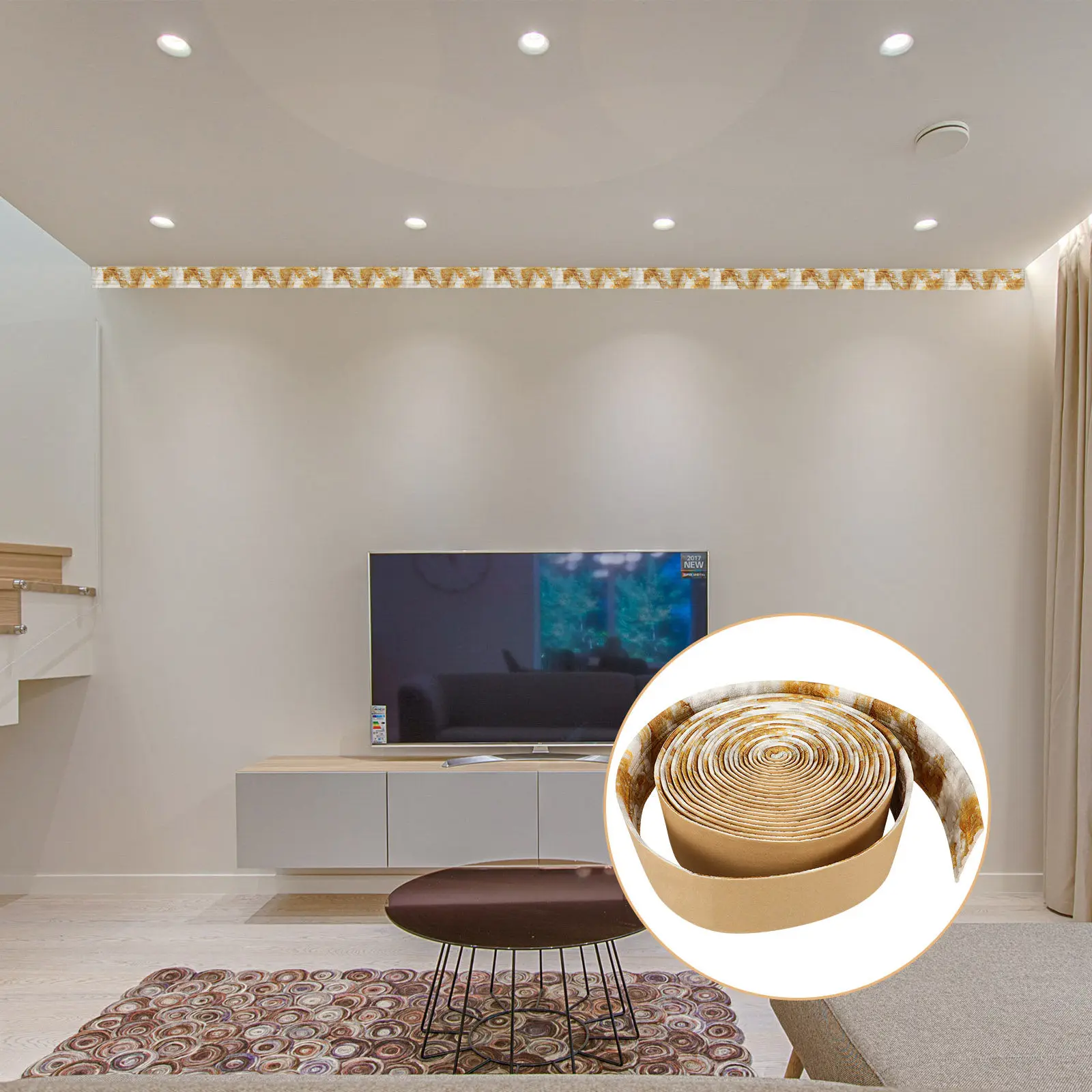 1 Roll 3D Wall Trim Skirting Border Sticker Thickened Self Adhesive Baseboard Tape Peel Stick Wall Molding Line for Living Room