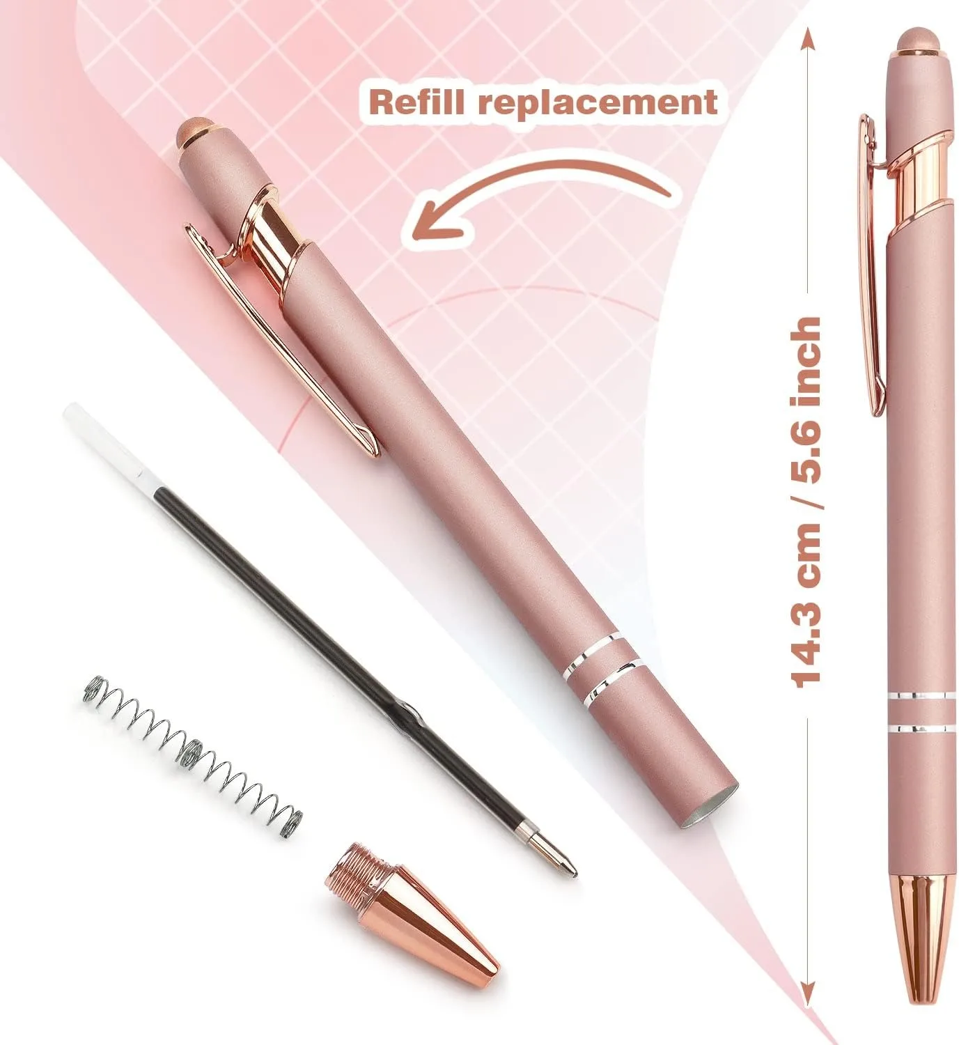 1/3/5pcs Rose Gold Ballpoint Pen with Stylus Tip 2-in-1 Stylus Gel Pen Business Signing Pen Kawaii School Office Accessories