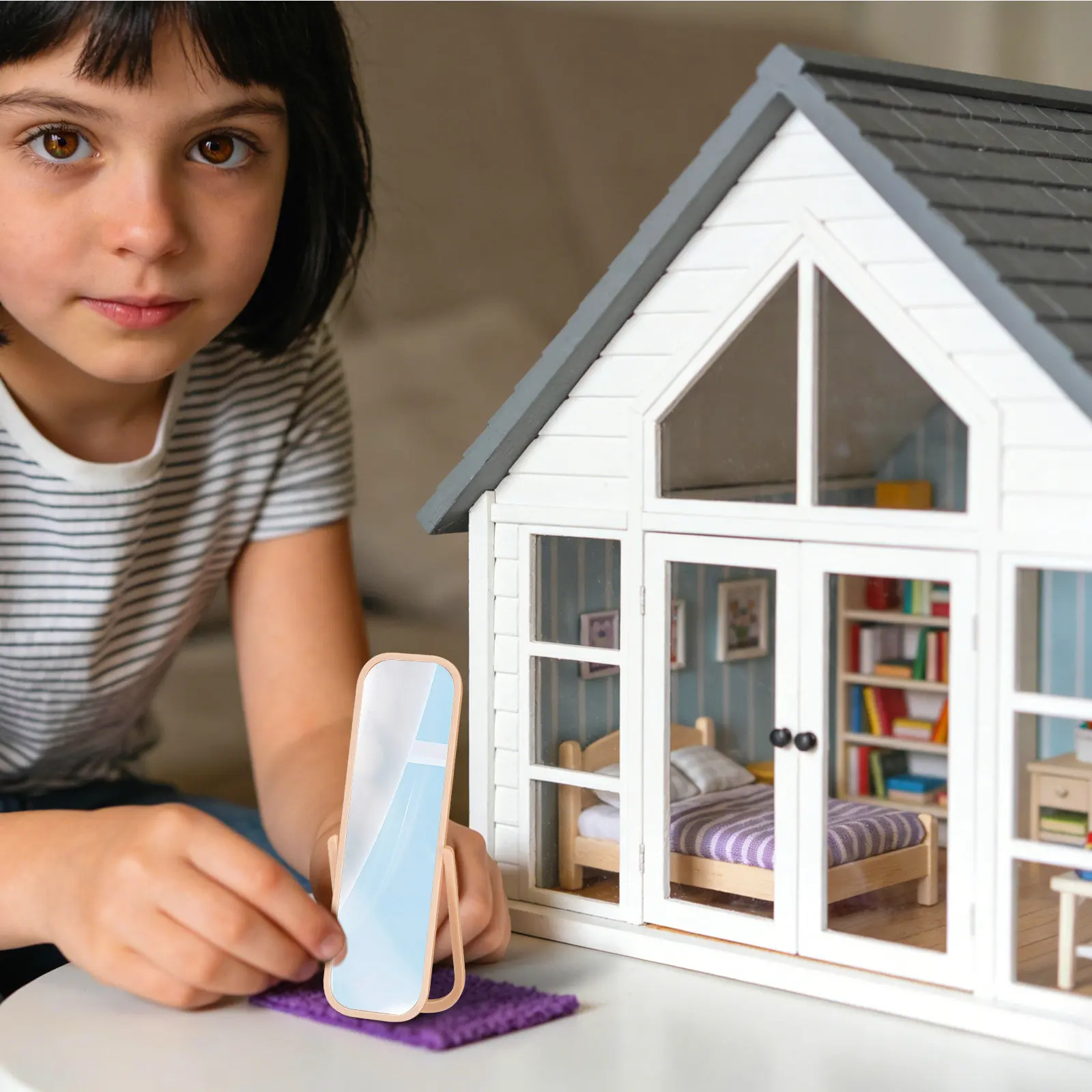 

Миниатюрное зеркало в полный рост для кукольного домика, винтажное, маленькое, портативное, для детских ролевых игр, для спальни кукольного домика