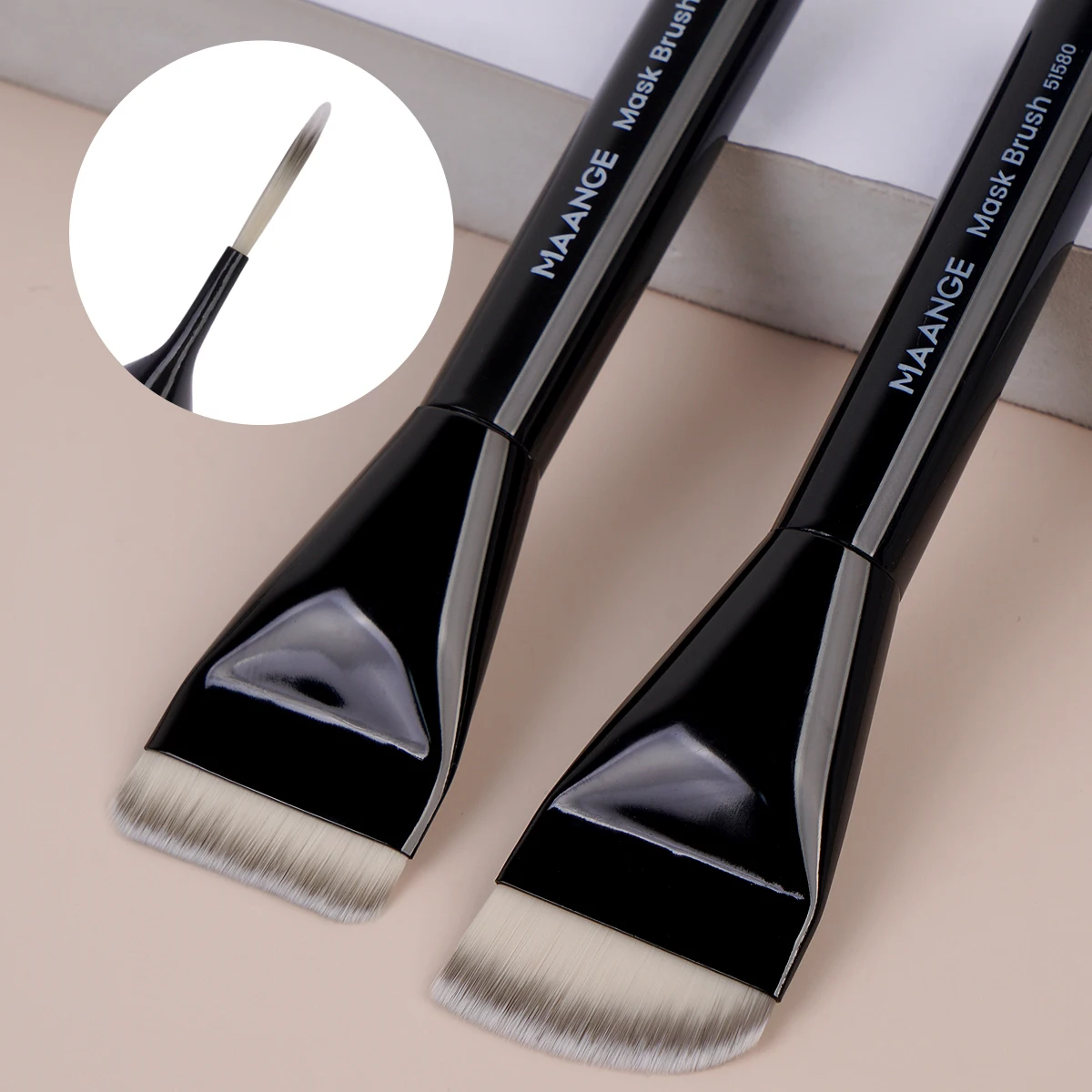 MAANGE 4PCS Makeup Tools Kit Ultra Thin Foundation Brush Flat/Angle Contour Brush Blender with Makeup Sponge and Brush Cleaner