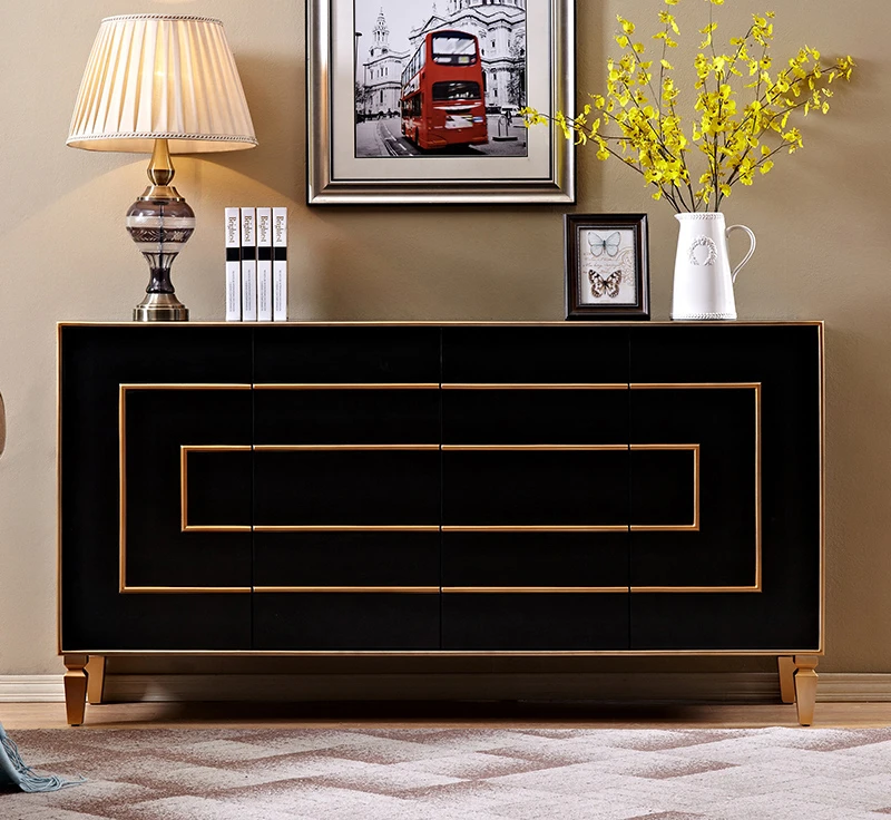 

Huayu Neoclassical Entrance Cabinet Decorative Cabinet Lobby European Sideboard Cabinet Postmodern Black