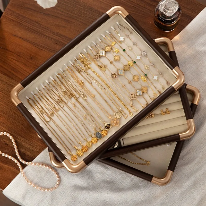 صينية مجوهرات خشبية كبيرة فاخرة صواني تخزين حلقة المعارض عداد القلائد القرط عرض البليت مجوهرات المنظم الدعامة