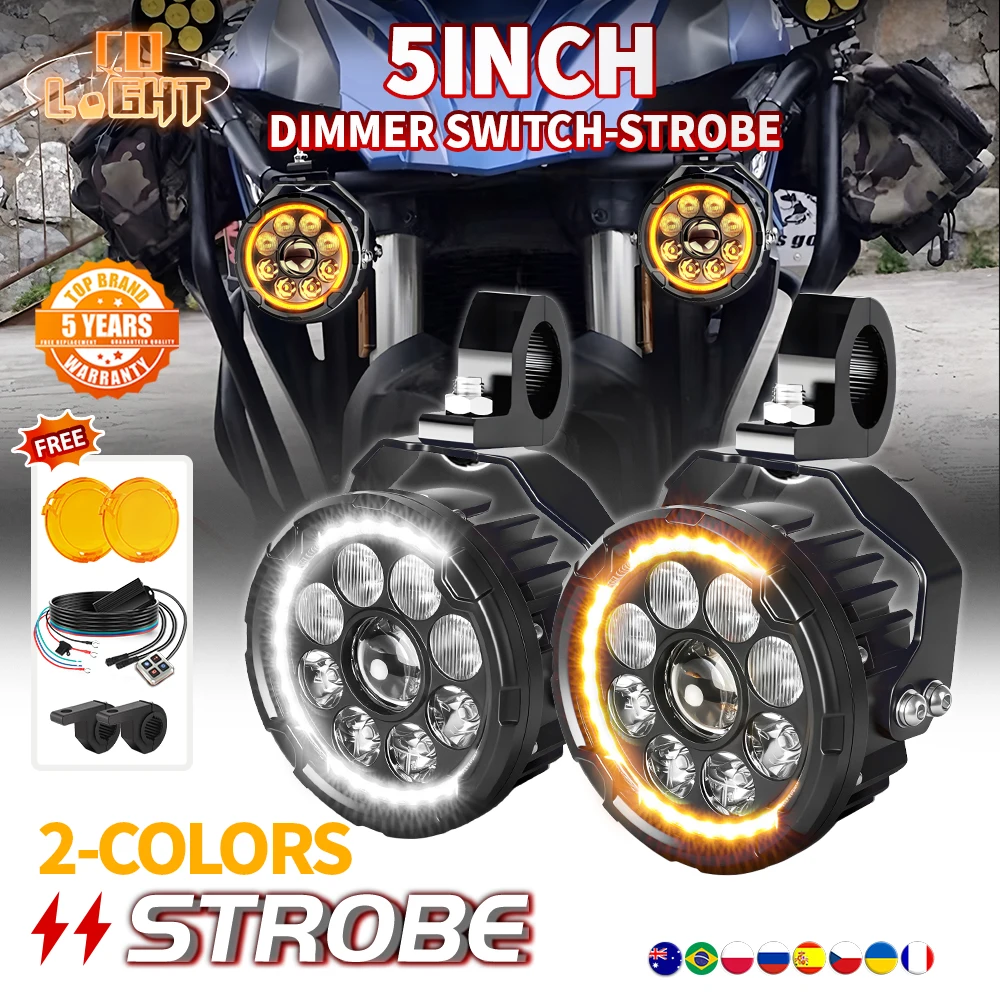 

CO LIGHT 5“ Motocycle Headlights 90000LM White Amber DRL LED Auxiliary Fog Light Driving Lamp For BMW R1200GS/ADV K1600 R1200GS