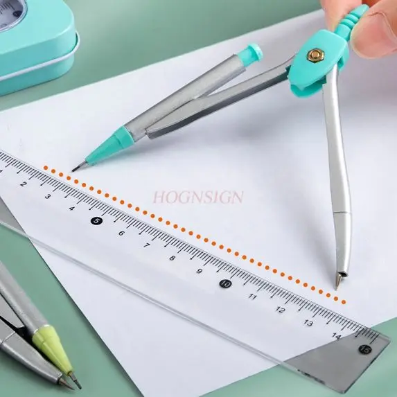 7pcs/set Measuring tape, drawing compass, transparent metal, elementary school stationery